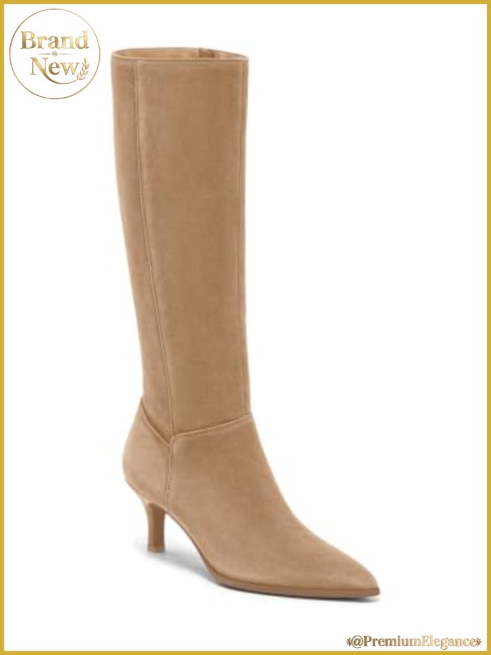 Knee High Boots Pointed Toe Kitten Heel Faux Suede Side Zipper Tall Boots